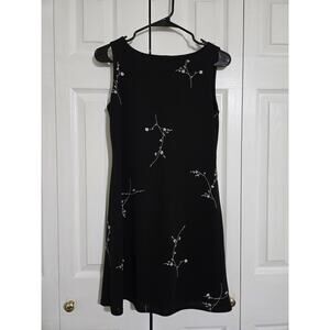 Denial small women's black and white floral dress with sheer overlay